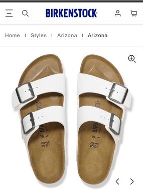 Birkenstock White Two-Strap Arizona Sandals with Silver Buckles
